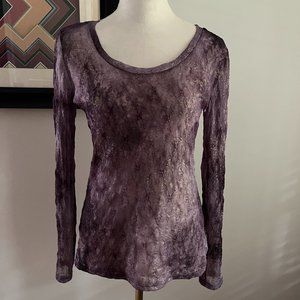 Crystal K Lilac/Gold Metallic Sheer Long Sleeve Top M